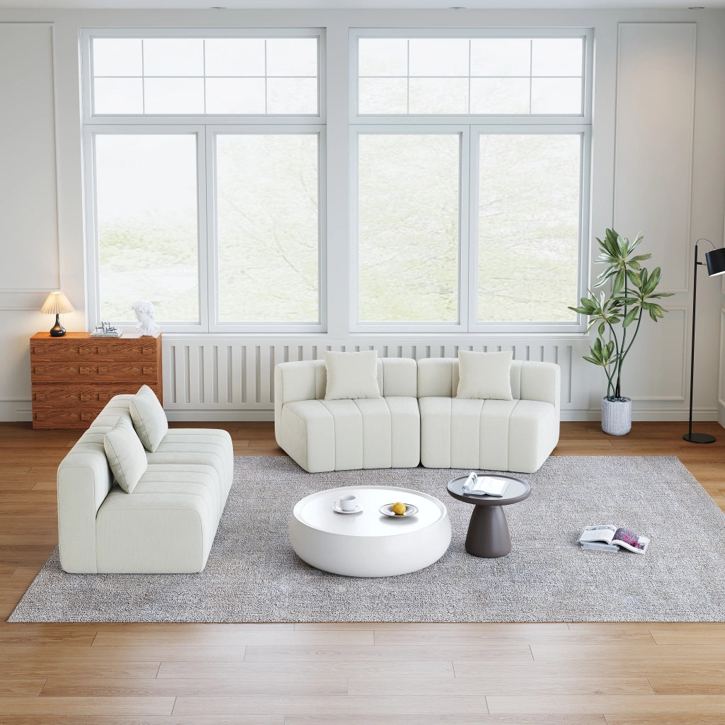 Divano modulare curvo - con 2 cuscini e design simmetrico - in ciniglia - beige