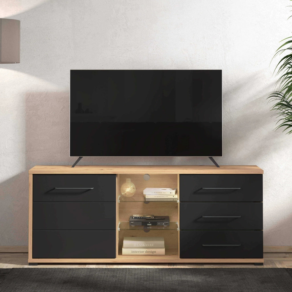 porta tv un anta tre cassetti moderno minimal in legno cm 161 5x40x65 h - ELLI