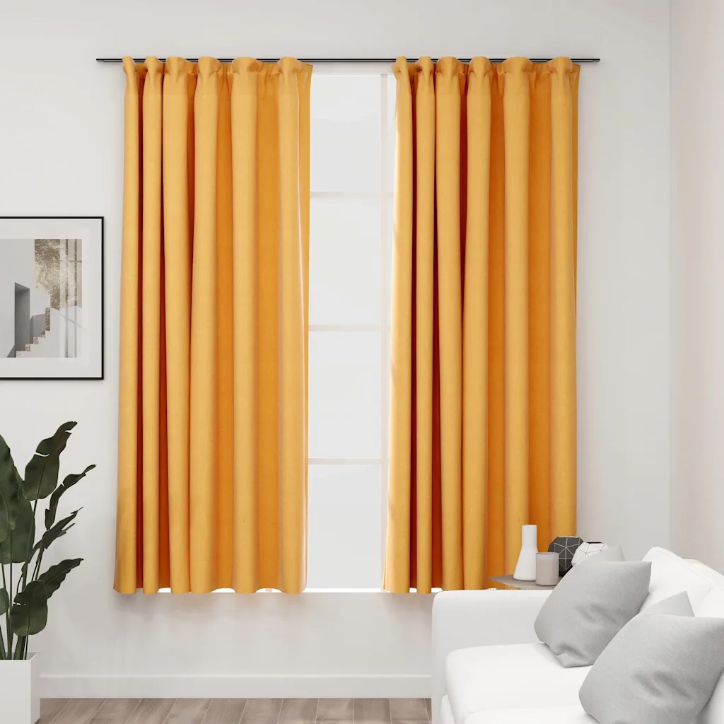 Tende Oscuranti | Tende Blackout con Ganci Effetto Lino 2 pz Gialle 140x175 cm