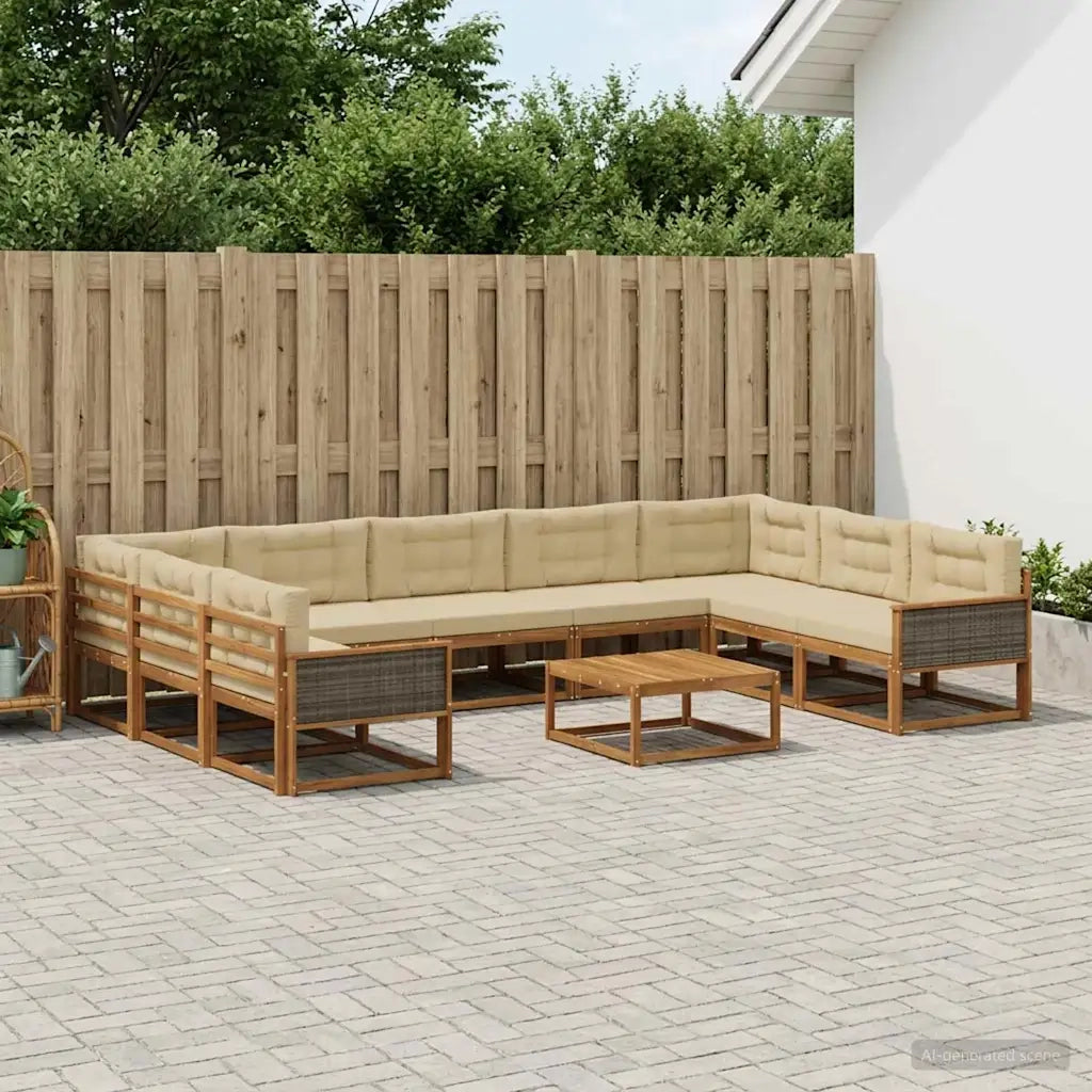 Set di divani da esterno con cuscino 10 pcs Naturale e Beige 3382901