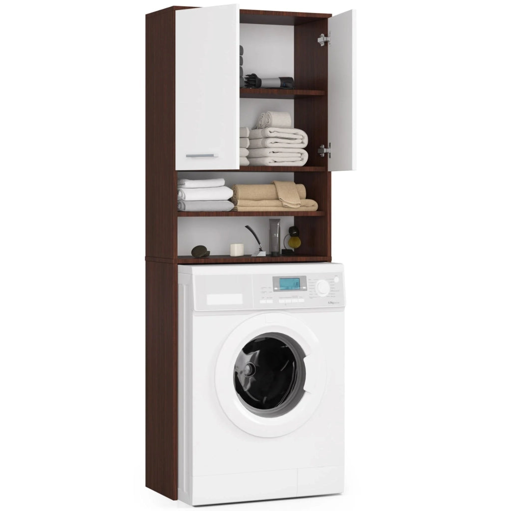 Colonna da bagno AKORD FIN per incasso di una lavatrice Wengé 64 cm 2 ante inserto frontale Bianco 64x30x180 cm
