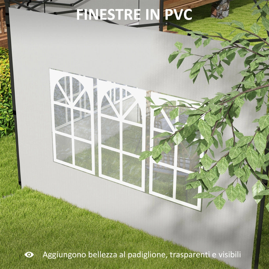 Set 2 Pareti Laterali per Gazebo 3x3 m e 3x6m con Finestre, in PE e Plastica, 293x193 cm, Bianco