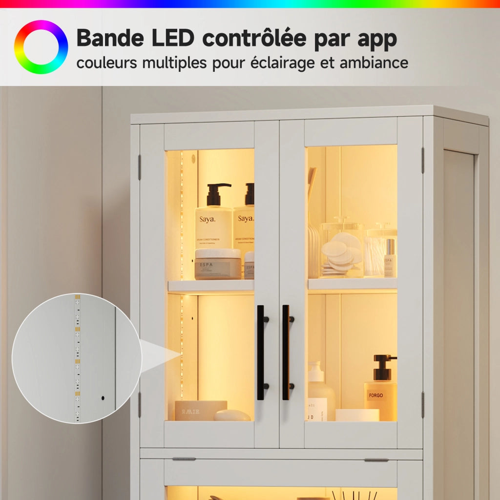 Armadietto Bagno Alto con LED e Ante in Vetro ¨C MINIMAL ¨C Bianco 60x30x170