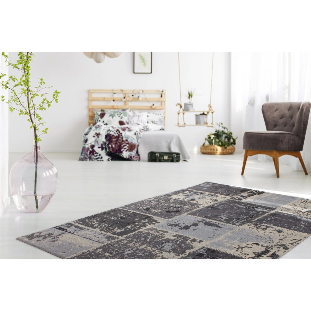 Tappeto Matrix 100 in Cotone Patchwork Nero e Grigio