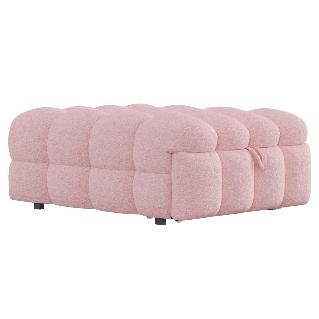 Divano Letto 1 Posto Convertibile 2 in 1 con Poggiapiedi; Rivestimento Teddy; Struttura Metallo Legno; Rosa