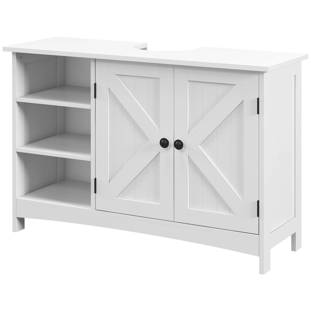Mobiletto Sottolavabo con 2 Ante e Ripiani Regolabili Antivento ¨C zephmum ¨C Bianco 90x30x60 cm