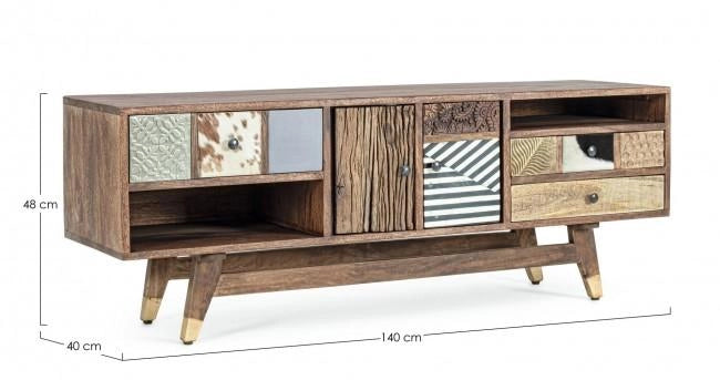 Mobile TV 2 Ante 3 Cassetti 140x40x48 cm in Legno