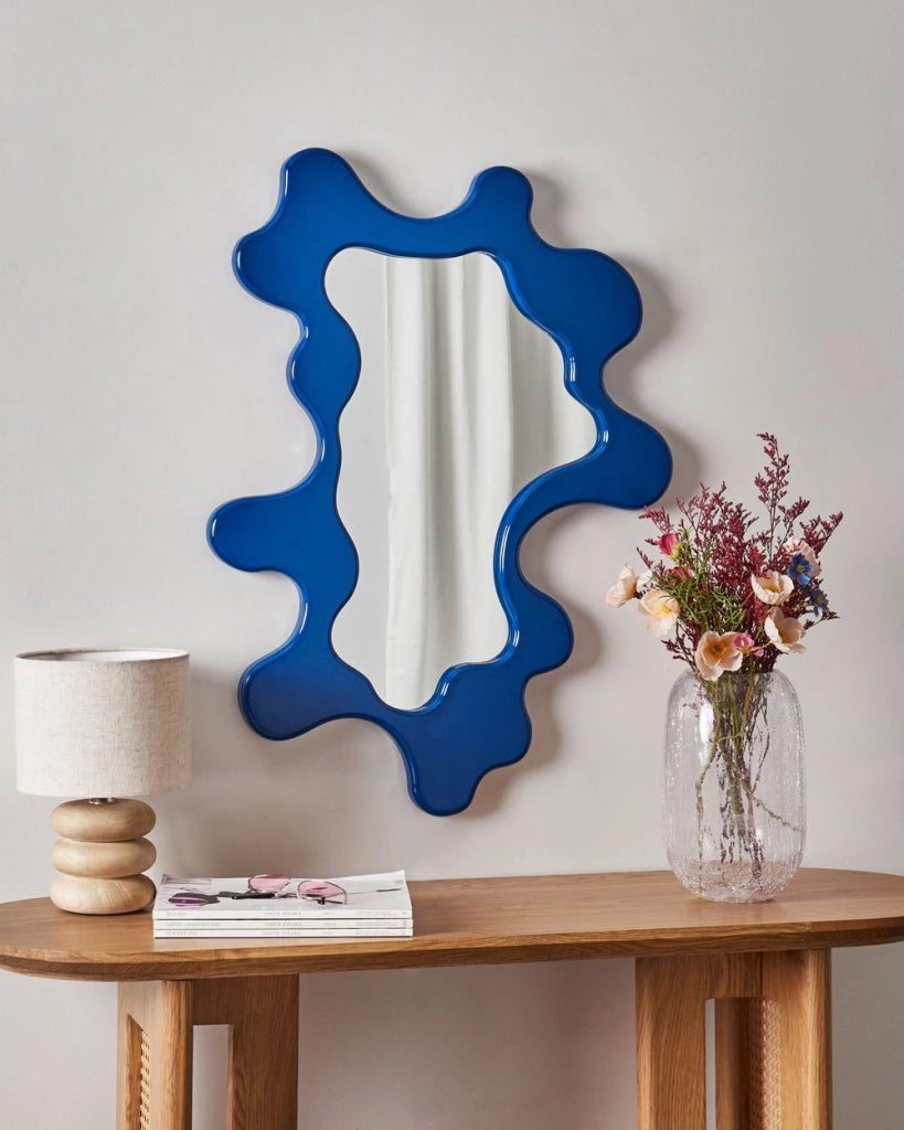 Specchio da parete MDF blu 80x59 cm Forma irregolare Decorazioni Accessori per la casa Decorativi