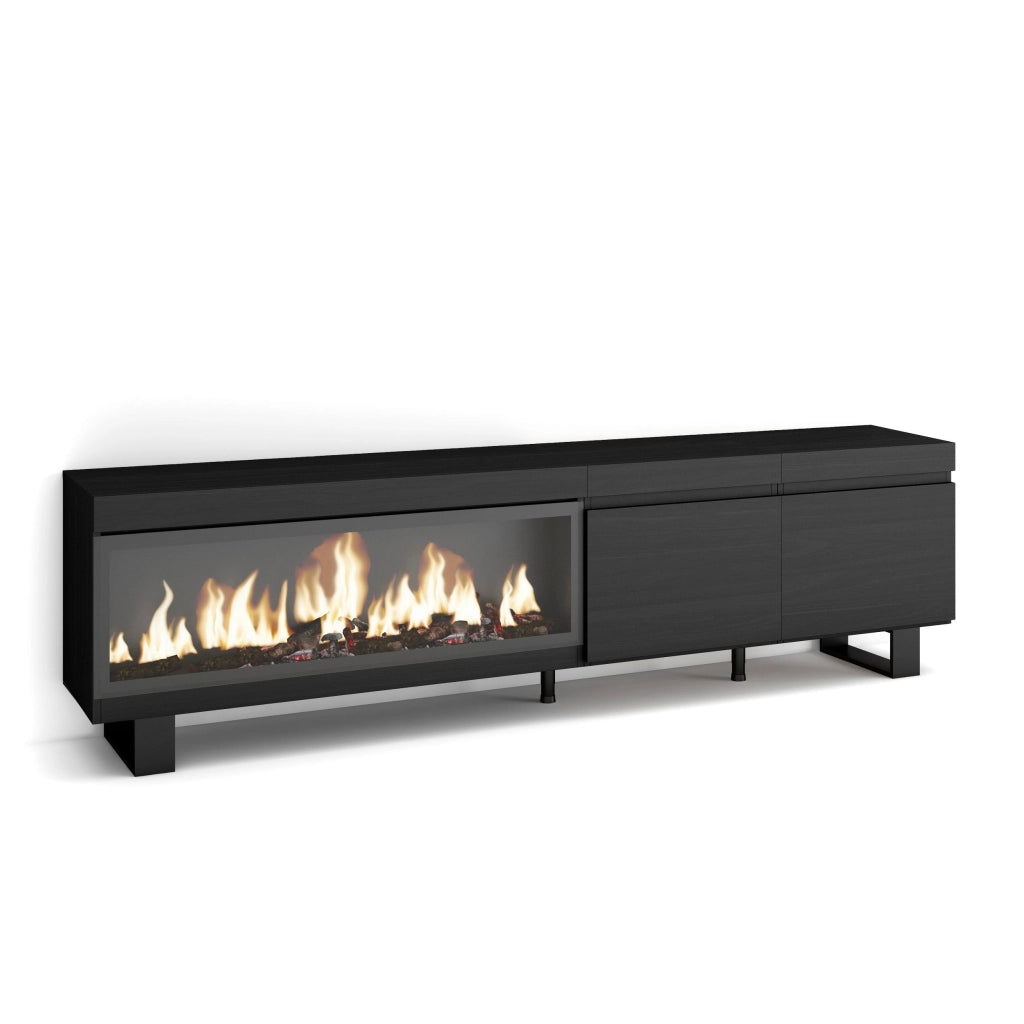 Mobile TV Soggiorno, 208x35x57cm, Per TV fino a 80", Camino elettrico XXL, Design industriale, Nero RF3258