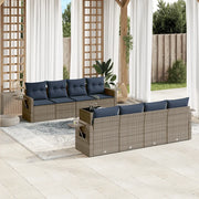 Set Divani da Giardino 9 pz con Cuscini Grigio in Polyrattan 3219950