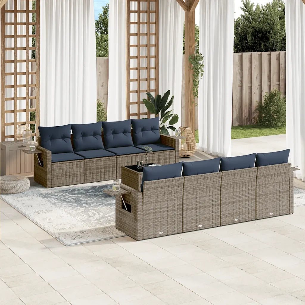 Set Divani da Giardino 9 pz con Cuscini Grigio in Polyrattan 3219950