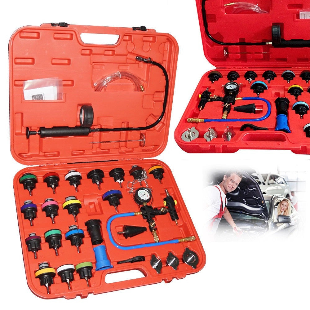 Trade Shop - Kit Tester Di Pressione Spurgo Prova Ricarica Radiatore Test Universale 27 Pezzi -