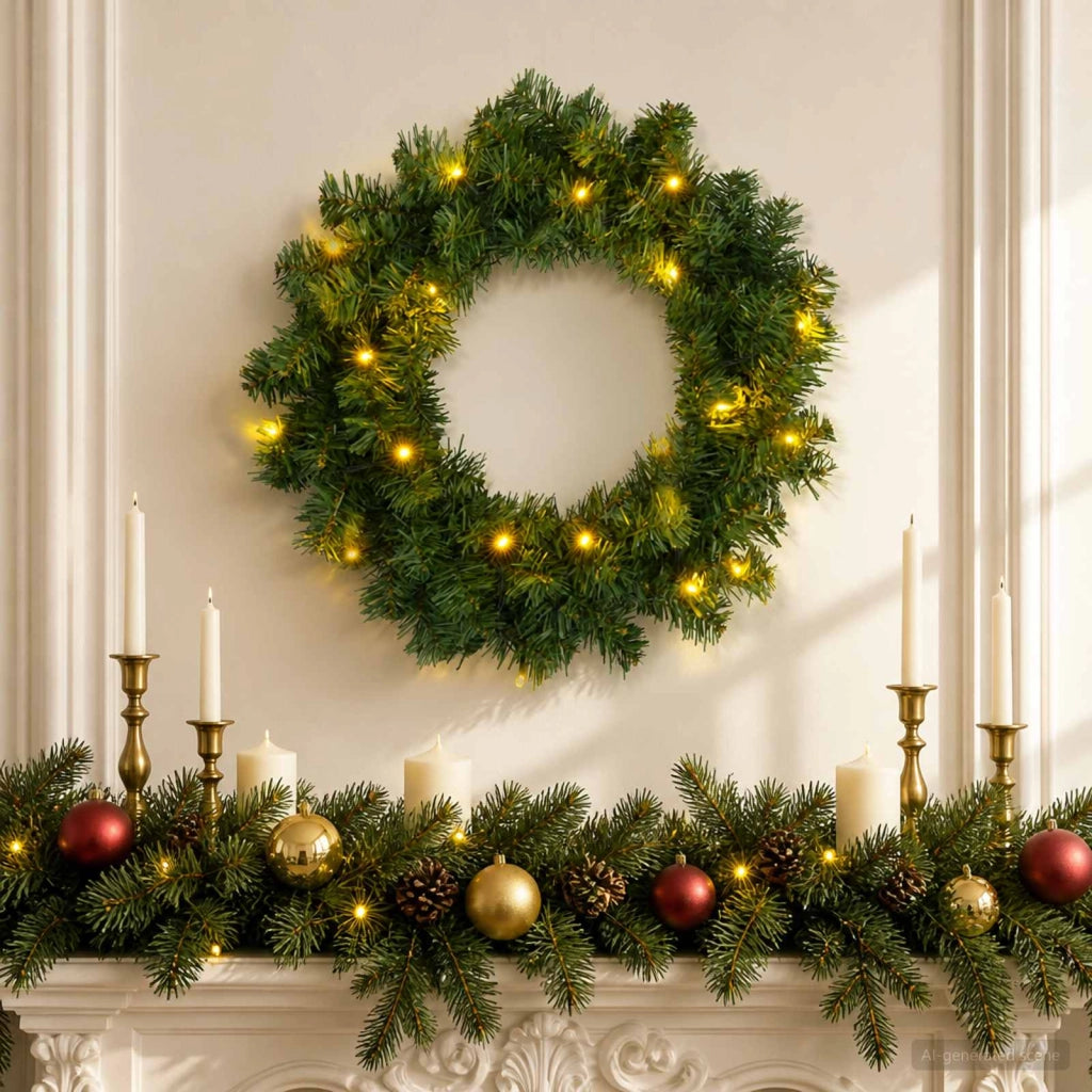 Ghirlanda di Natale Verde Diam. 50 cm PVC 25 LED 42056963