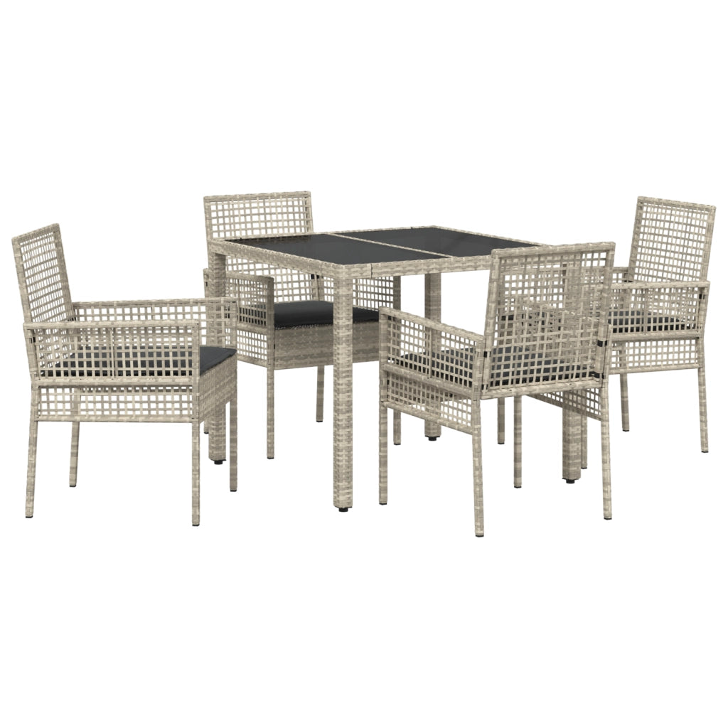Set da pranzo da giardino 5 pezzi con cuscini grigio chiaro in polyrattan