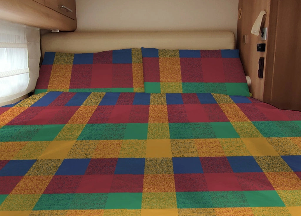 Completo Lenzuola Camper Roulotte 100% Cotone PERSONALIZZABILE Varie Fantasie - Matrimoniale - Scotland Rosso