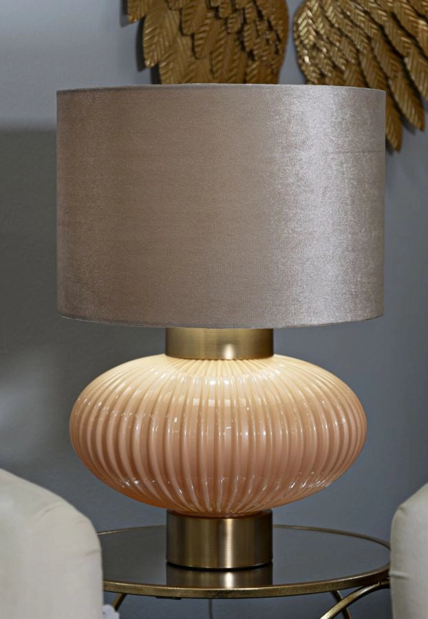 Lampada da Tavolo Perly Ø33x49 cm in Vetro e Ferro e Tessuto Perla e Oro