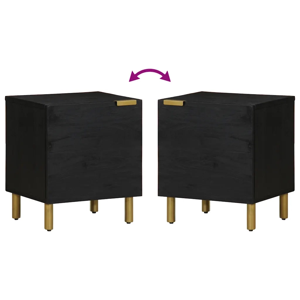 Comodino | Armadio da Notte | Mobiletto da notte Nero 40x33x46 cm in Legno Massello di Mango