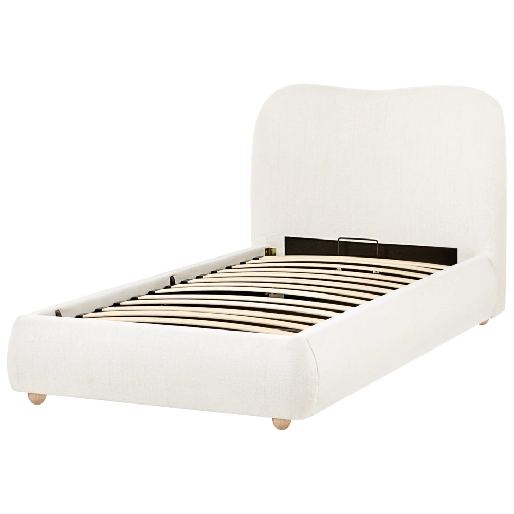 Letto con contenitore in tessuto bianco sporco 90 x 200 cm design moderno e minimalista