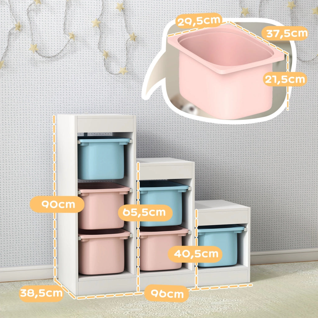 Meuble de Rangement pour Jouets 3 Niveaux 3-8 Ans Bleu Clair Rose