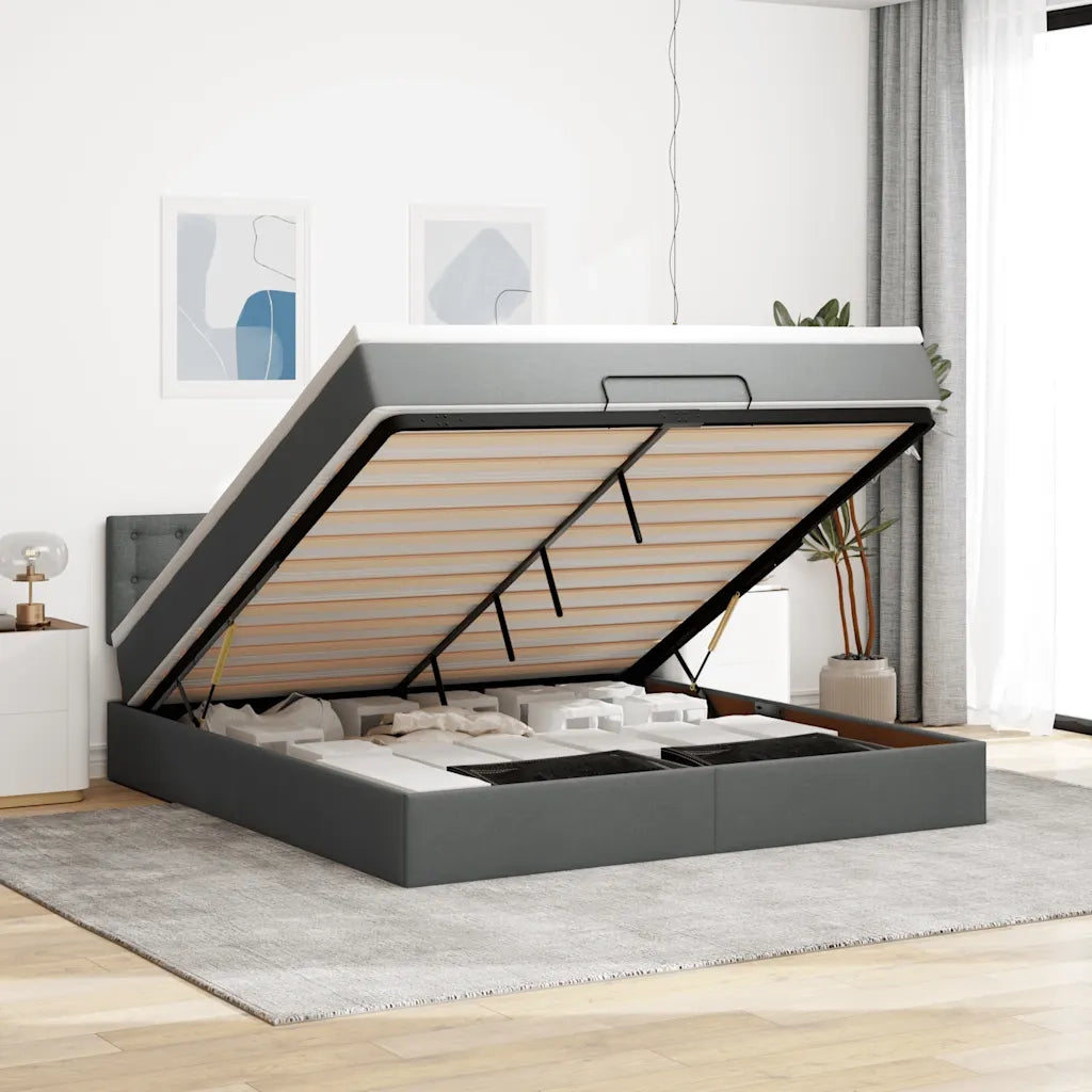 Struttura Letto Pouf con Materasso 160x200 cm in Tessuto 3312486