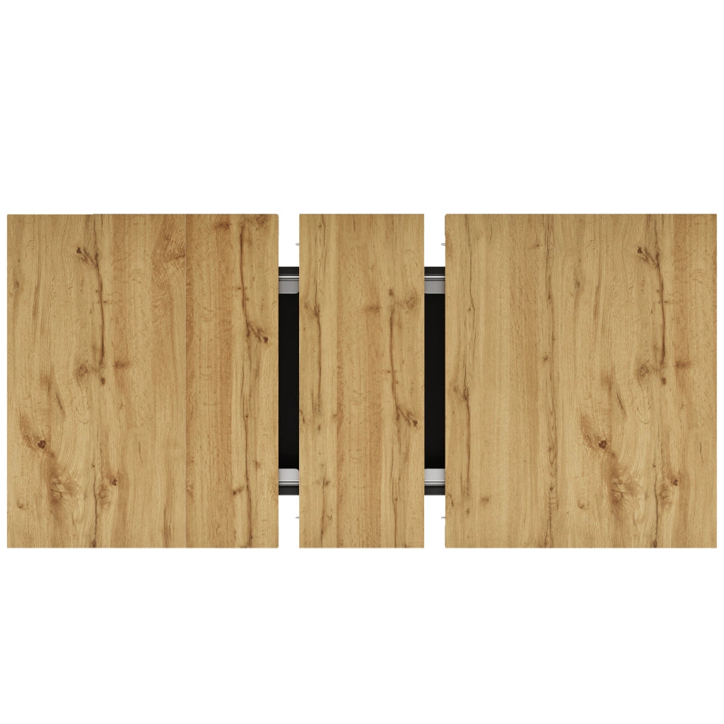 Tavolo da pranzo estensibile 110-140x80x76 cm con illuminazione LED e portaoggetti in MDF e vetro nero naturale