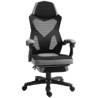 Vinsetto Sedia da Ufficio Ergonomica con Schienale Reclinabile, Poggiapiedi Retrattile, Altezza Regolabile, Grigio