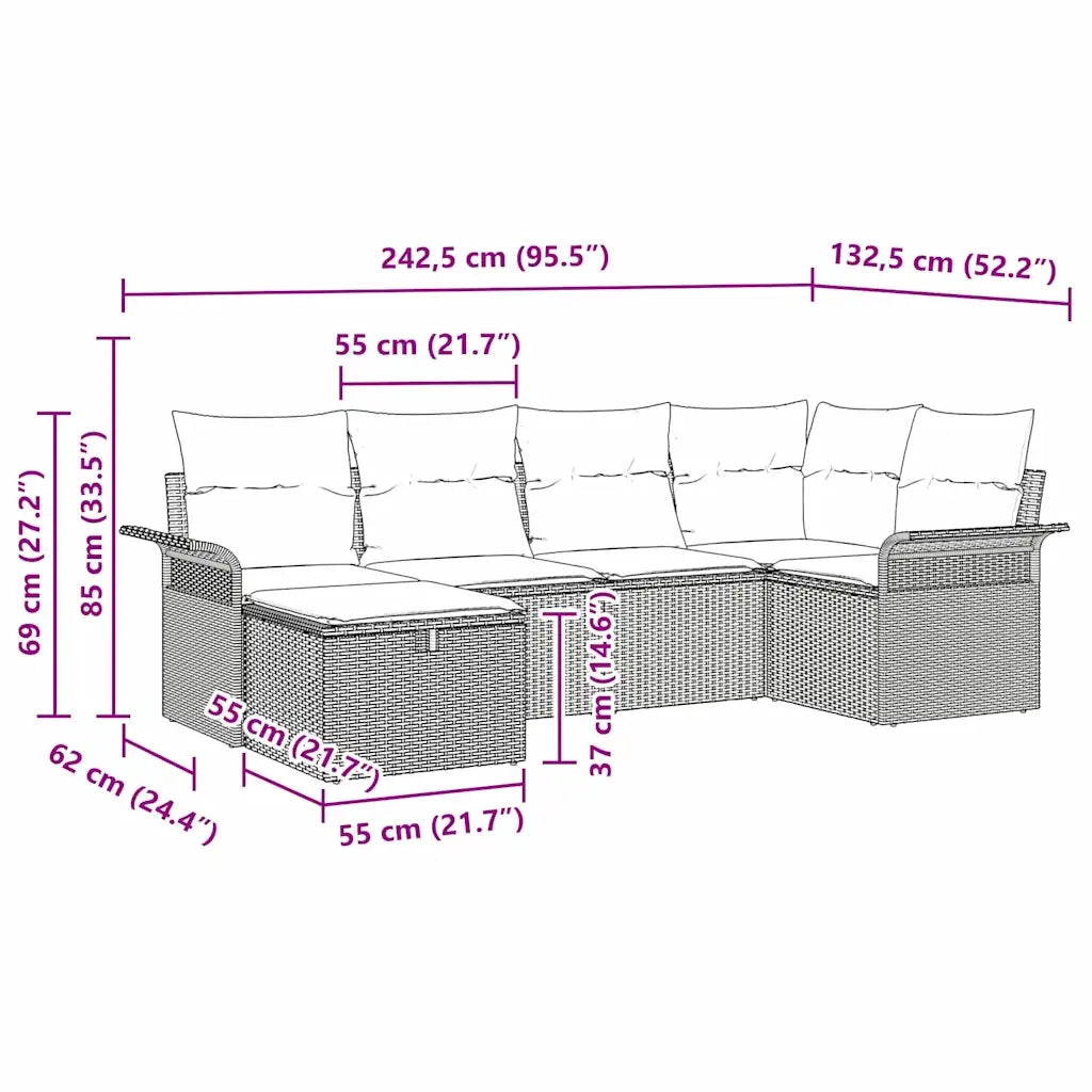 Set Divano da Giardino 6 pcs Grigio chiaro polyrattan 3358881