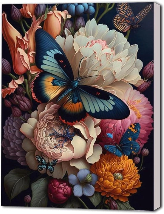 Pittura al numero - Fiori e farfalle - Set di hobby per adulti e ragazzi - Senza cornice
