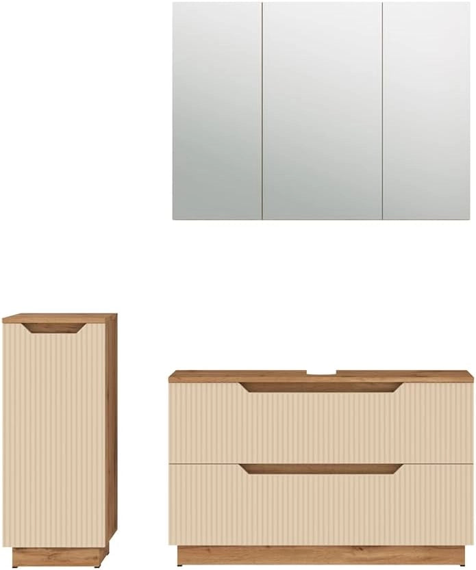 Set di mobili da bagno Lotta, Cachemire, 99.4 cm, composto da mobile sottolavabo, specchiera e mobile medio