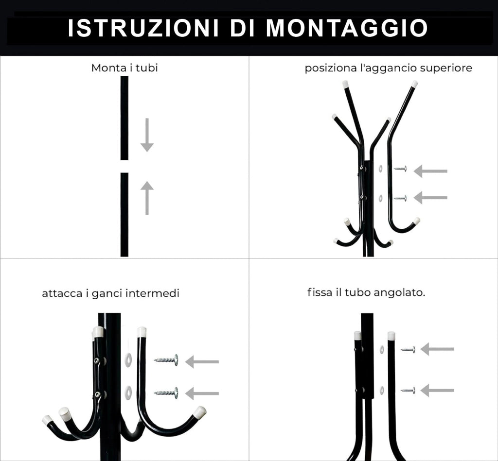 Appendiabiti Ingresso 12 Ganci Attaccapanni Nero Metallo Salvaspazio Da Terra Stand Piantana