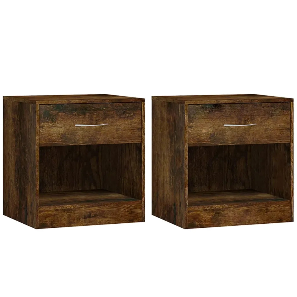 Comodini 2pz con Cassetto-Set di 2 Tavolino da notte Rovere Fumo
