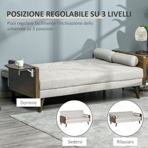Divano Letto 3 Posti 200x88x89 cm con Mensole Laterali Beige