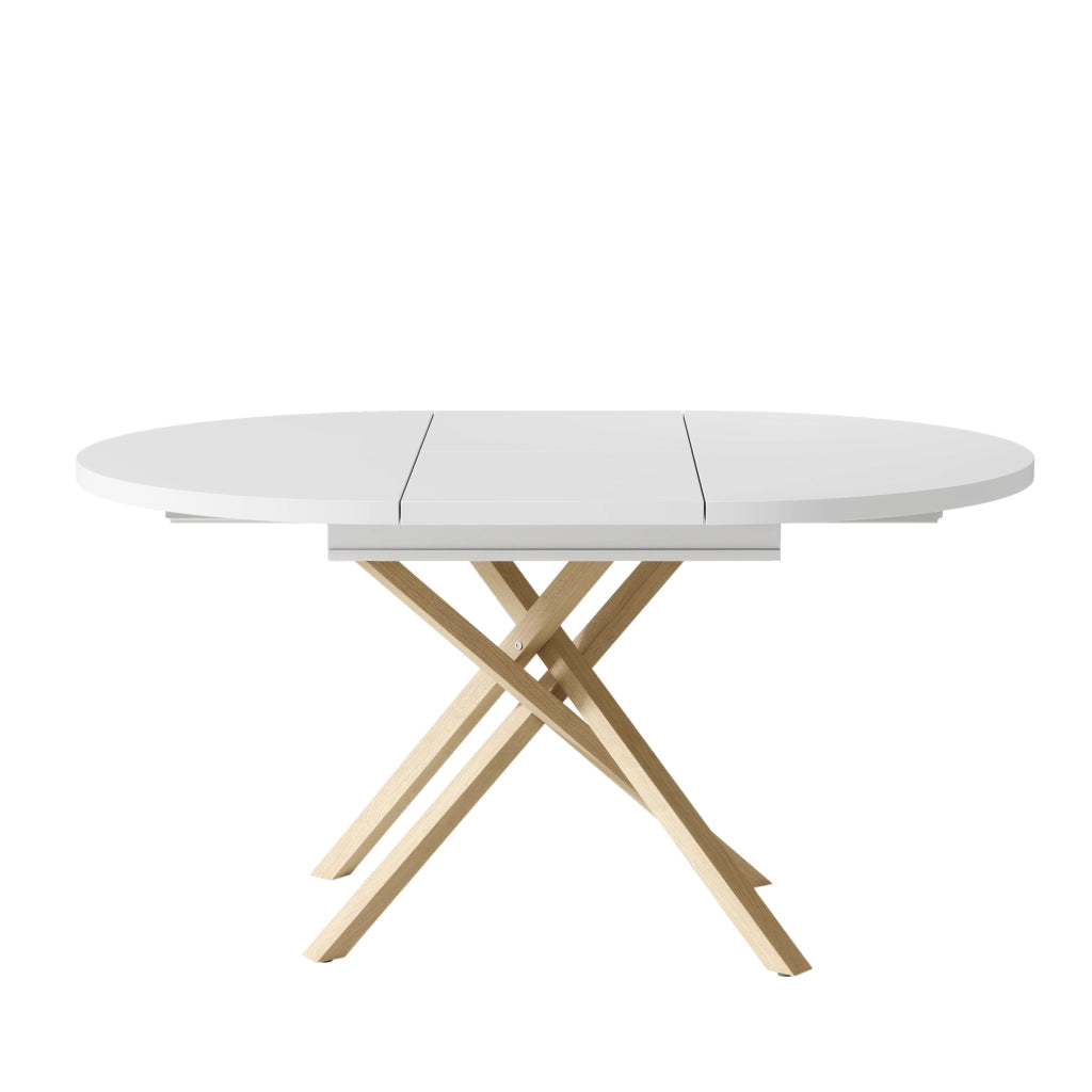 Tavolo da pranzo allungabile 100/140×100 cm, design moderno con base incrociata, bianco effetto legno