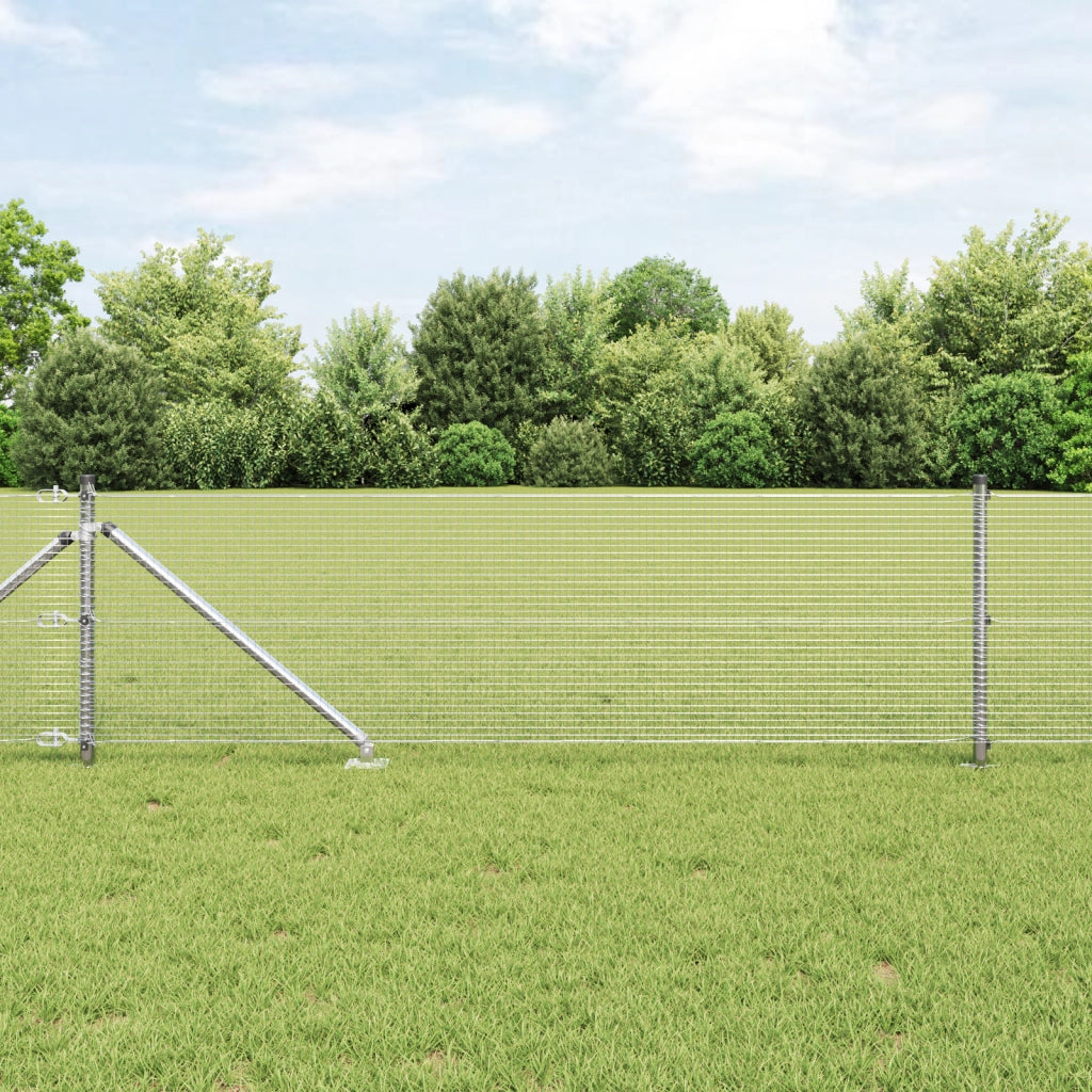 Recinzione in Rete Saldata con 7 Pali a Punta 0.4x10 m Acciaio Galvanizzato