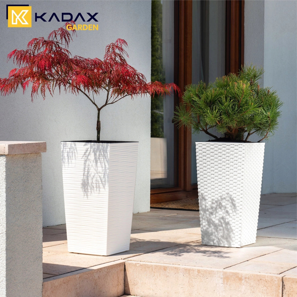 Set di 3 vasi da fiori KADAX, vasi da giardino + inserti, alti, grandi, bianchi, 47+57+68 cm