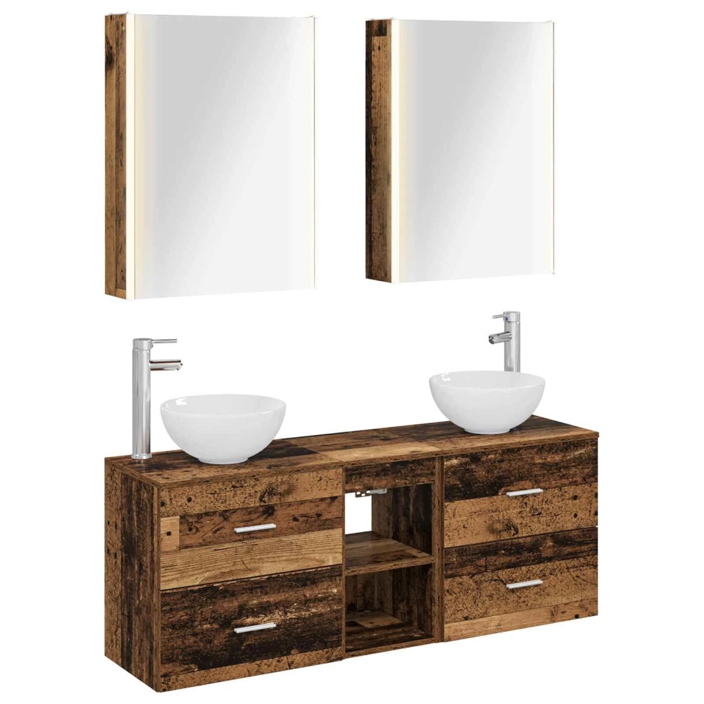 Set di Armadi da Bagno 5 pcs Legno antico 53 x 15,5 x 70 cm 3406693