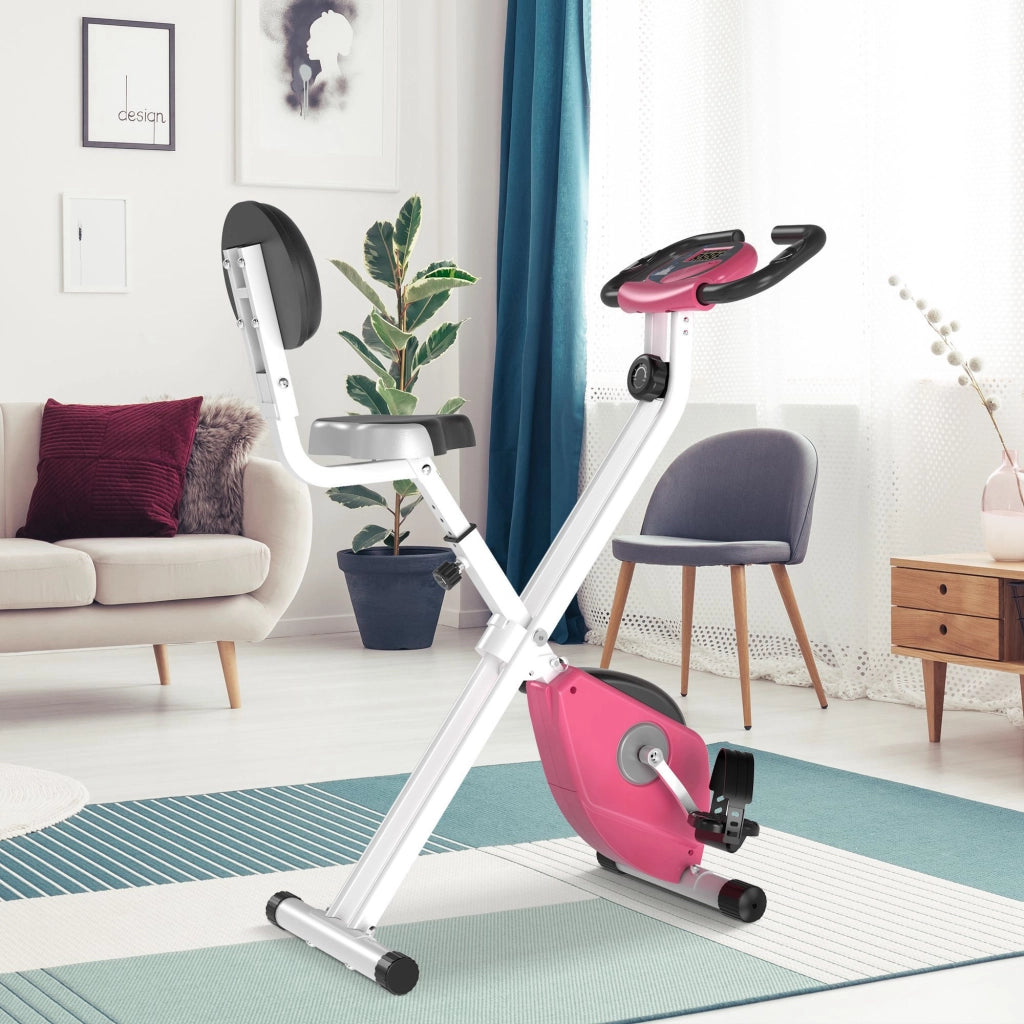Cyclette pieghevole ¨C Xylo ¨C 8 livelli resistenza magnetica schienale LCD sensore cardio rosa