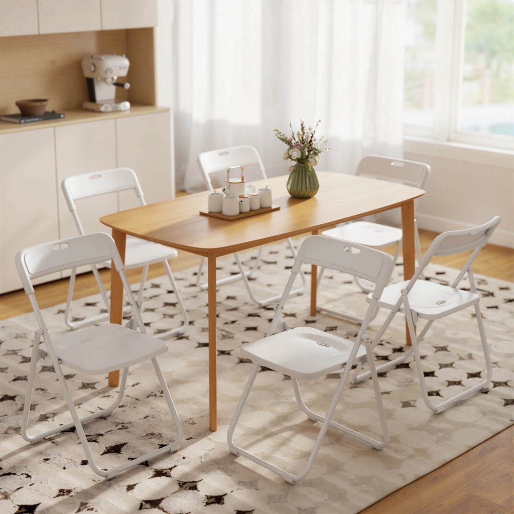 Set 6 Sedie Pieghevoli ¨C Zephmum ¨C Plastica Struttura in Acciaio Respaldo Curvo 48.5x47x75 cm Bianco