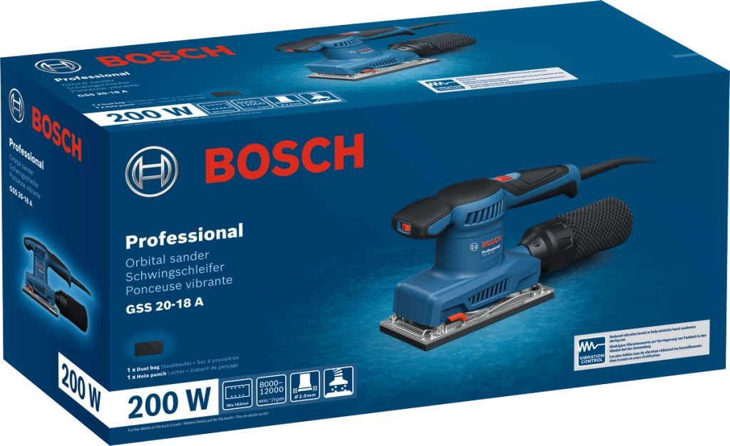 Bosch GSS 20‑18 A Professional – Levigatrice Orbitale 200W, 90×183 mm