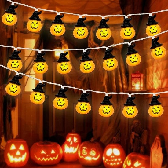 Decorazione di Halloween - catena di luci per Halloween 300 cm x 20 led - cordone decorativo di luce in forma di melone - luce calda - impermeabile - per interni e esterni - per feste