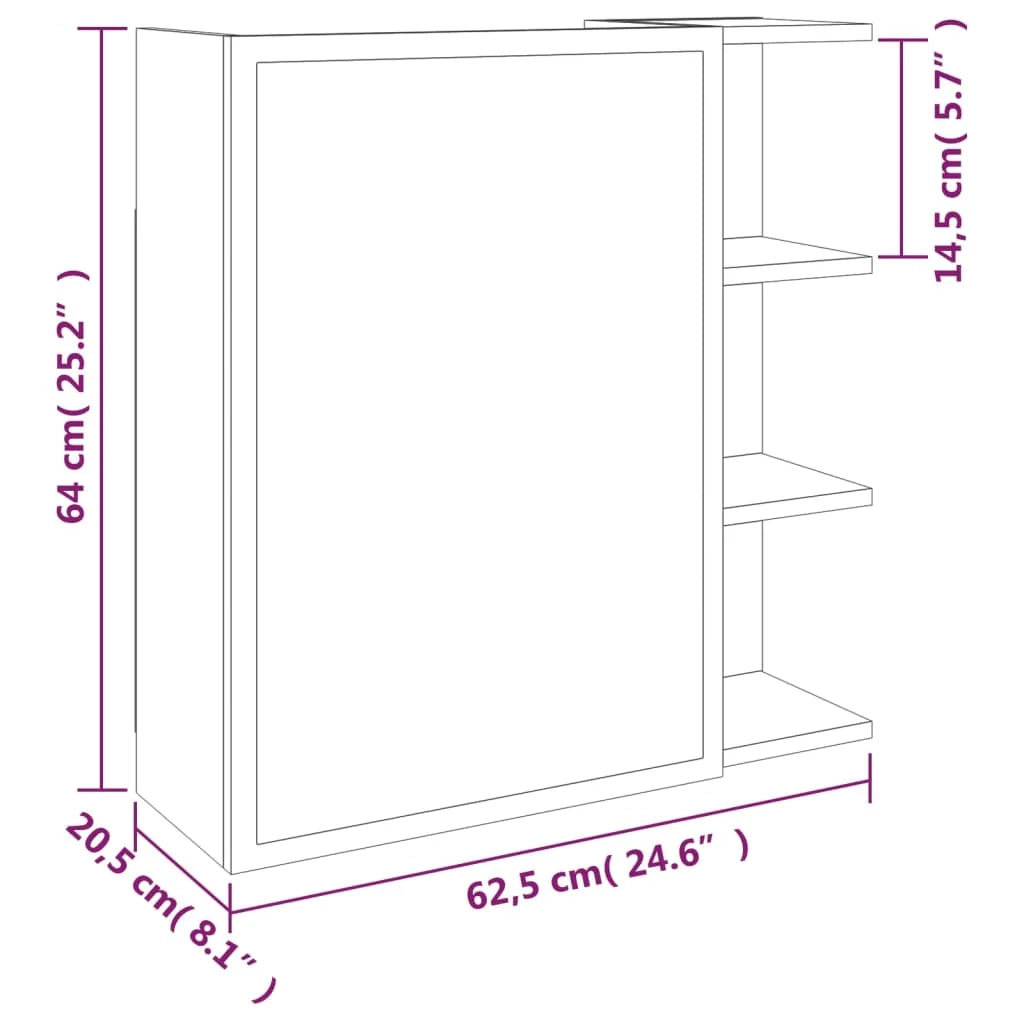 Mobiletto specchio da bagno 62,5 x 20,5 x 64 cm grigio 02_0006739