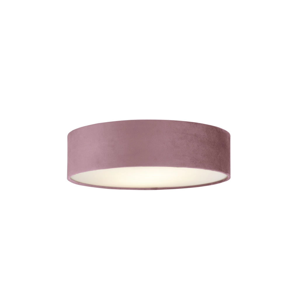 Plafoniera Contemporanea Tamburo Acciaio Rosa Tessuto Bianco 2 Luci E27