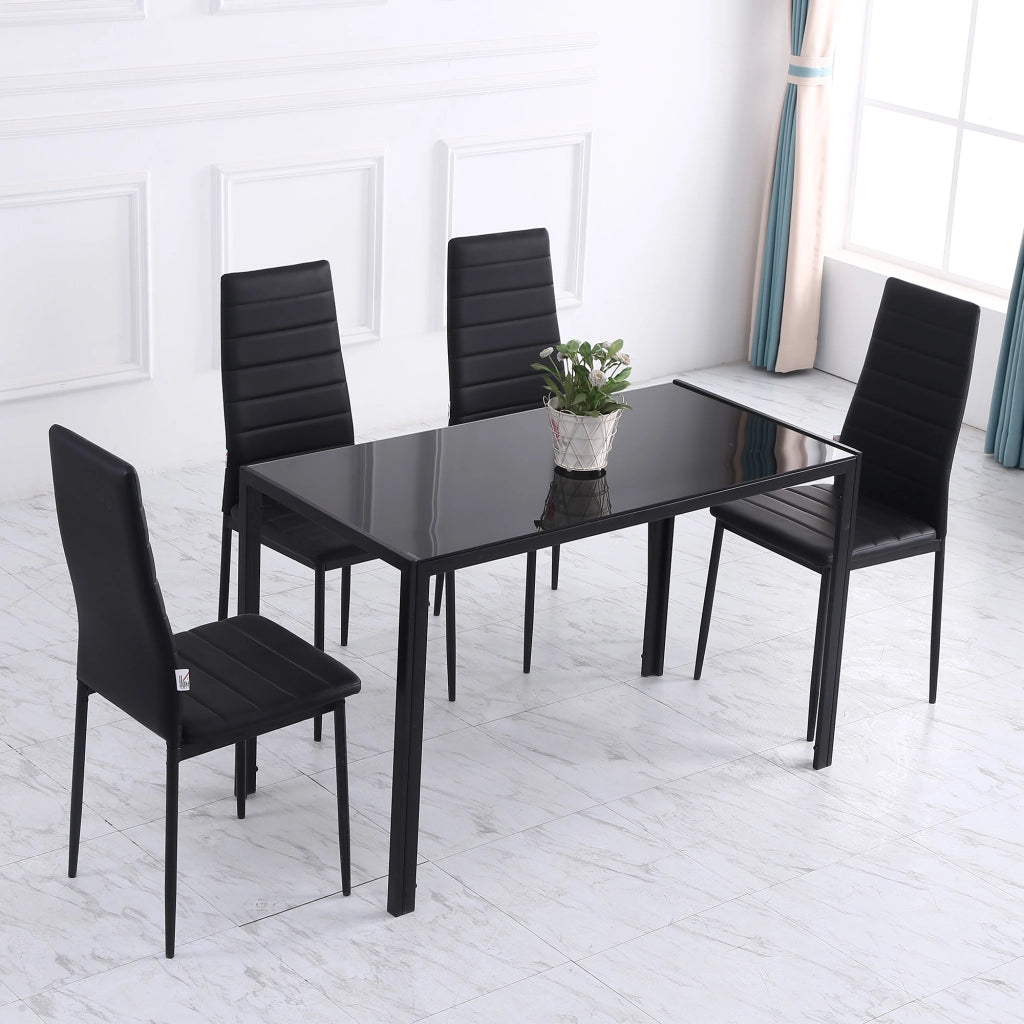 Tavolo da Cucina per 4 Persone in Metallo e Vetro Temperato, 120x60x75 cm, Nero