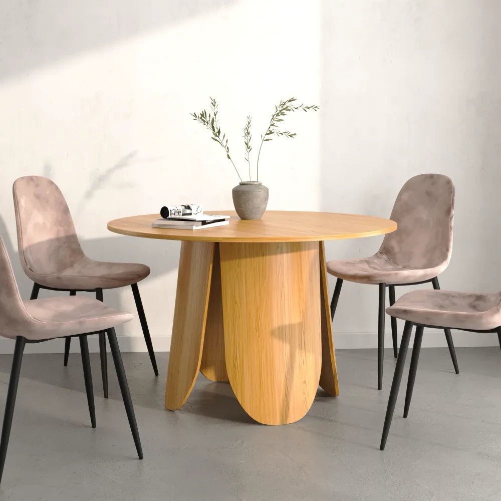 Tavolo rotondo Ø120cm top e gambe in MDF effetto legno chiaro| Einar