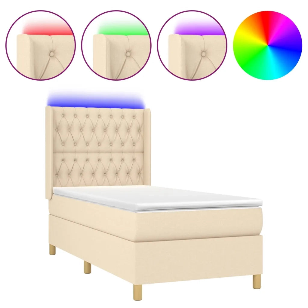 Letto a Molle con Materasso e LED Crema 100x200cm in Tessuto 3139098