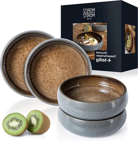 4 x Piccoli Piatti 300 ml in Ceramica - Per Dessert, Snack, Zuppa, Insalata, Gelato, Tapas e Antipasti Piatti set