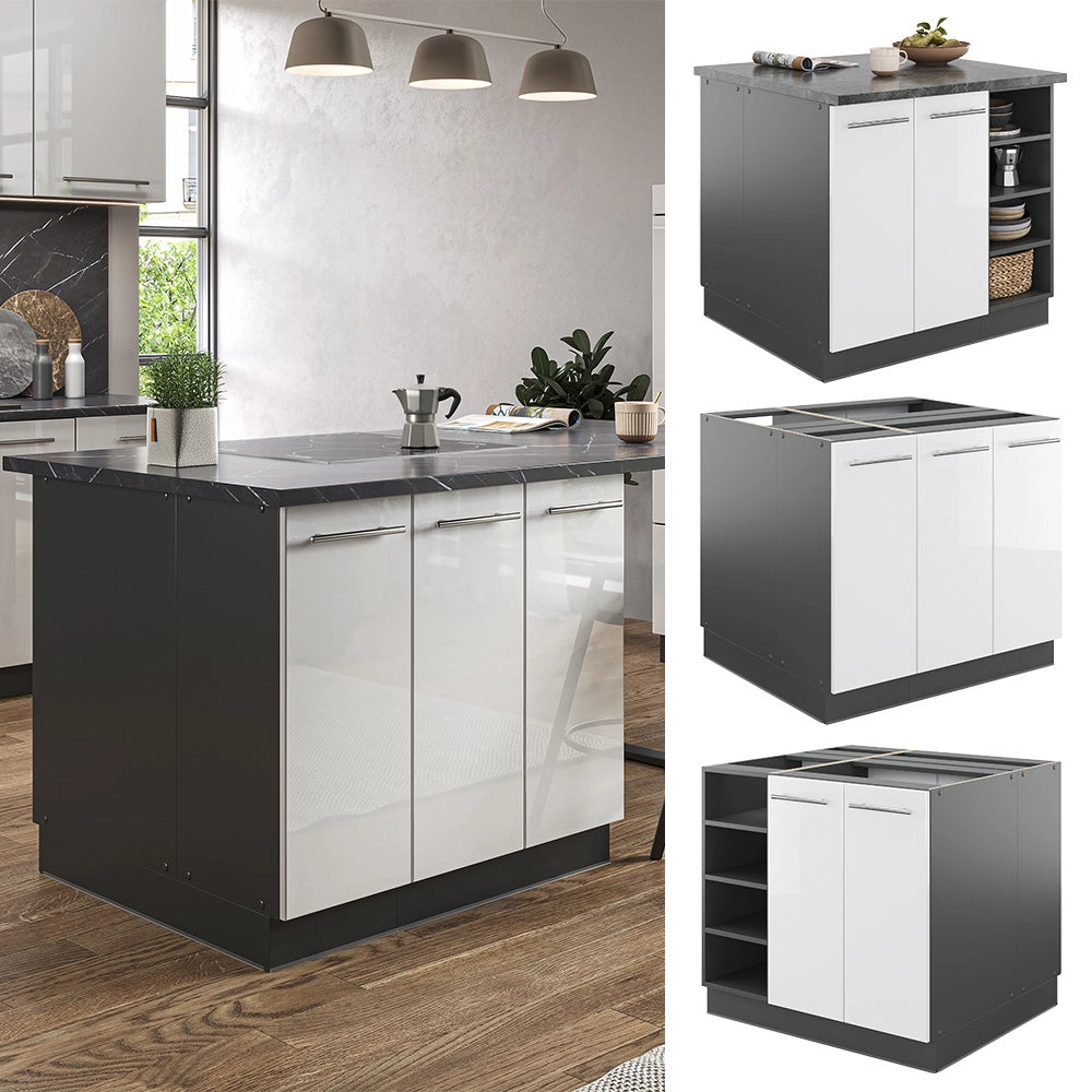 Isola cucina Fame-Line Bianco lucido/Antracite 90 cm senza piano di lavoro Vicco