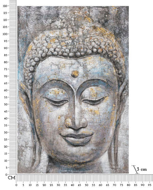 Dipinto su Tela Face Buddha Light 80x120x3 cm Cornice in Legno di Pino Multicolor