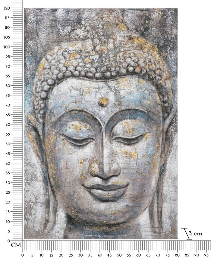 Dipinto su Tela Face Buddha Light 80x120x3 cm Cornice in Legno di Pino Multicolor