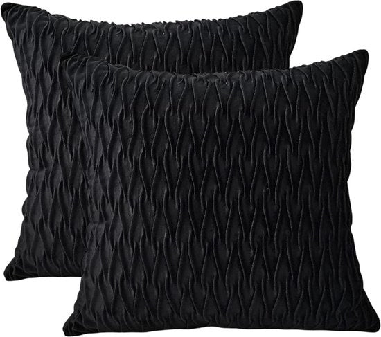 Decorativo cuscino copripiuma a strisce, cuscino copripiuma quadrato moderno con tessuto a trama per divano letto, divano, poltrona, camera da letto, soggiorno, 18x18 pollici, 2-pack - Nero - 45*45cm